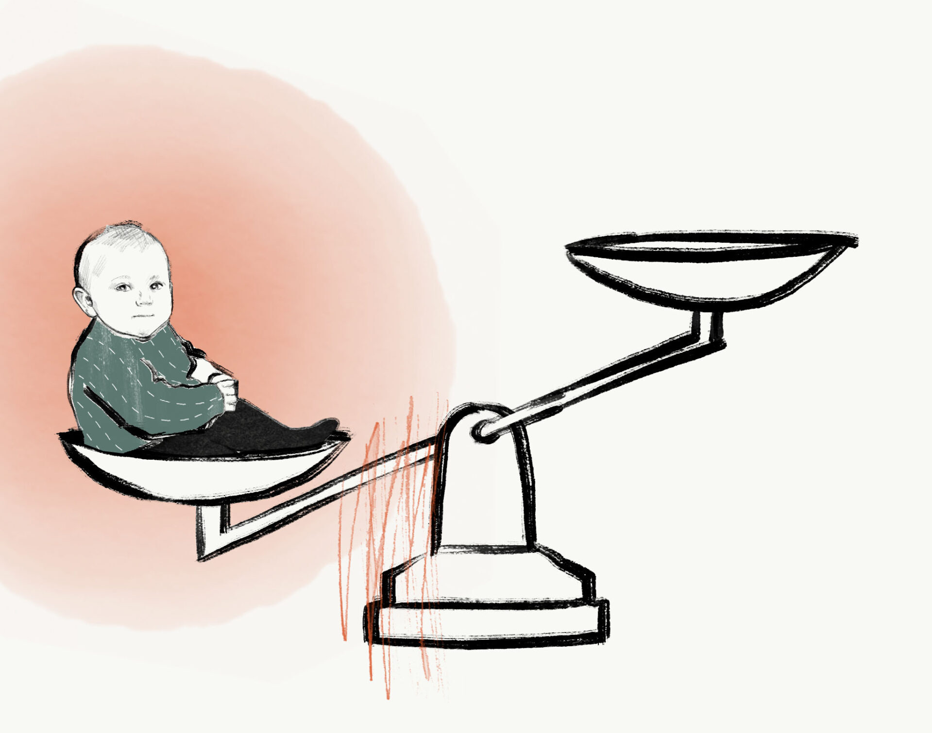 Illustration av ett litet barn i en vågskål.