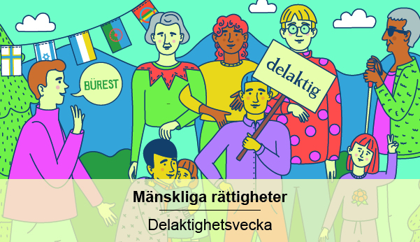 En illustration av människor med olika hudfärg, kön och funktionsförmåga.