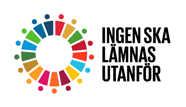 Agenda 2030 logga med texten Ingen ska lämnas utanför.